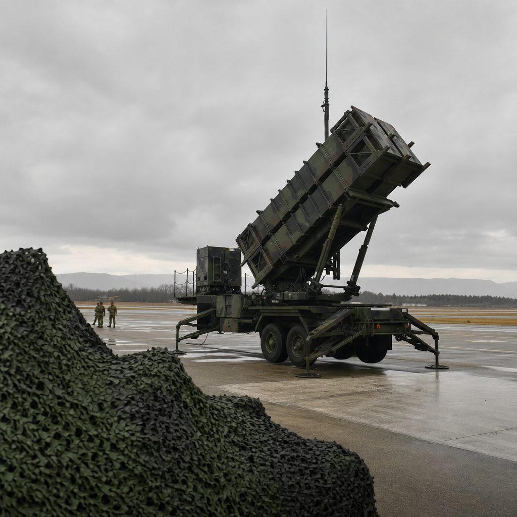 A Patriot air-defence launcher on a military airfield